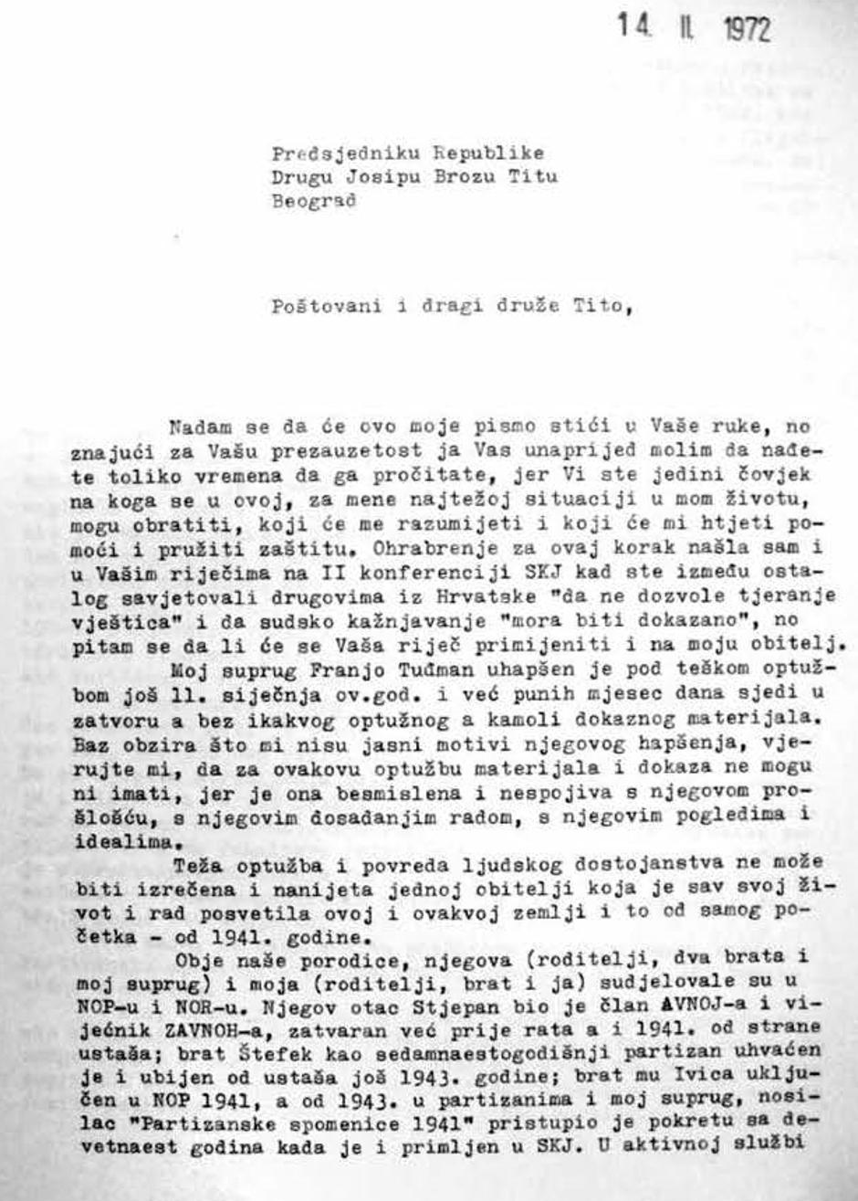 Pismo Ankice Tuđman Titu