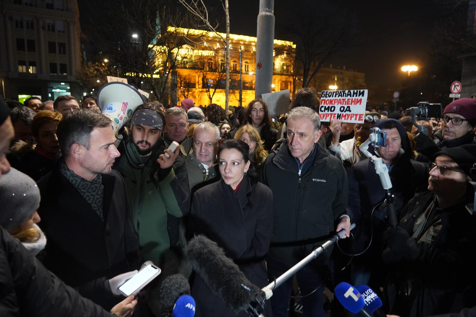 20, December, 2023, Belgrade - In front of the seat of the Republican Electoral Commission, a protest organized by the coalition "Serbia against violence" is in progress due to the "stealing of the citizens' electoral will". Miroslav Aleksic, Srdjan Milivojevic, Marinika Tepic, Zdravko Ponos. Photo: Antonio Ahel/ATAImages20, decembar, 2023, Beograd -  Ispred sedista Republicke izborne komisije u toku je trci protest koji je organizovala koalicija "Srbija protiv nasilja" zbog "kradje izborne volje gradjana". Photo: Antonio Ahel/ATAImages Photo: Antonio Ahel/ata  images/PIXSELL