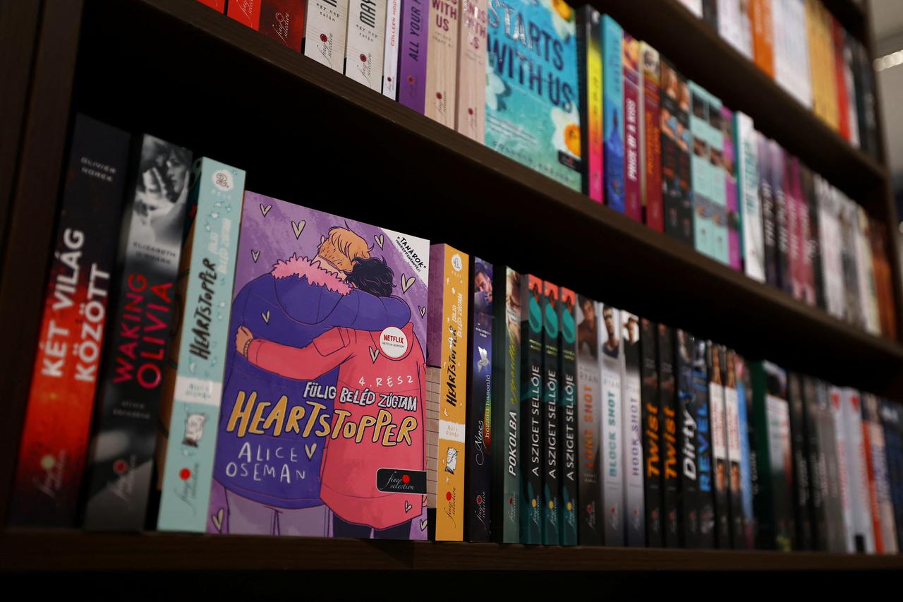 A copy of "Heartstopper" by British author Oseman is displayed in Hungary's second largest bookstore Lira in Budapest