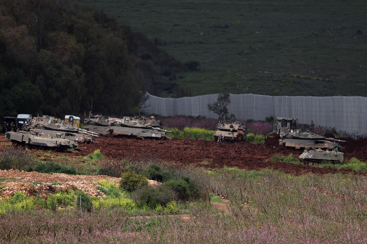 Israeli military vehicles at the border with Lebanon