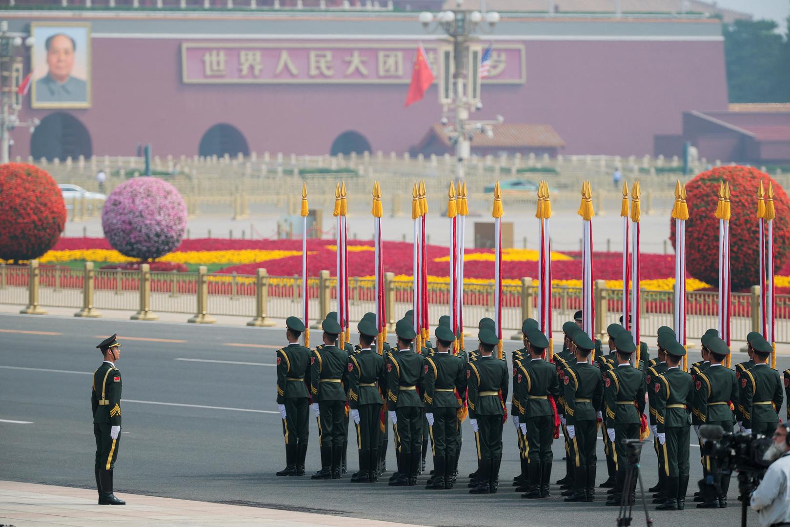 Chinese People's Liberation Army (PLA) honour guard members rehearse ahead of the arrival of U.S. President Donald Trump for a welcome ceremony at the Great Hall of the People in Beijing, China, May 14, 2026. REUTERS/Evan Vucci Photo: Evan Vucci/REUTERS