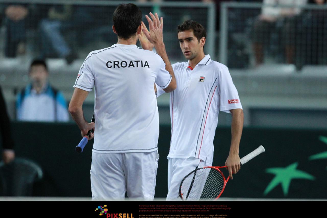 '06.03.2010. Varazdin - Gradska sportska dvorana, 1 kolo Svjetske skupine Davis Cupa, Hrvatska - Ekvador. Marin Cilic, Ivo Karlovic - Giovannio Lapentti, Nicolas Lapentti. Photo: Luka Klun/PIXSELL'