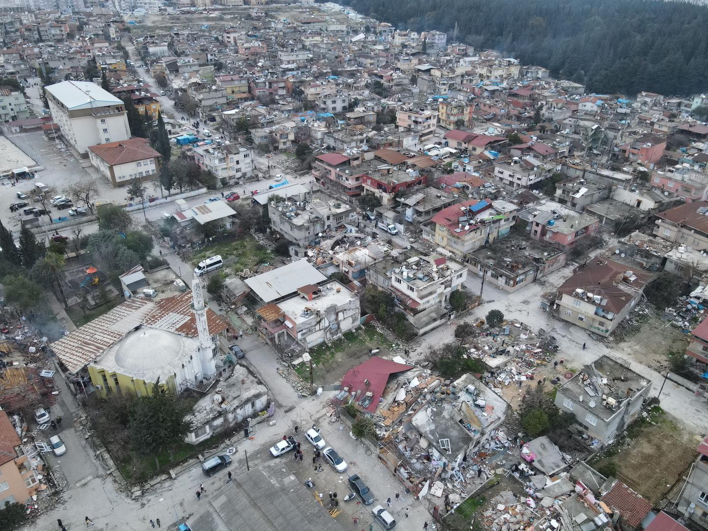 Drone view of the Emek district of Hatay city in south Turkey after earthquake on February 7, 2023. A powerful earthquake has hit a wide area in south-eastern Turkey, near the Syrian border, killing more than 7000 people and trapping many others. Photo by Serdar Ozsoy/Depo Photos/ABACAPRESS.COM Photo: Depo Photos/ABACA/ABACA