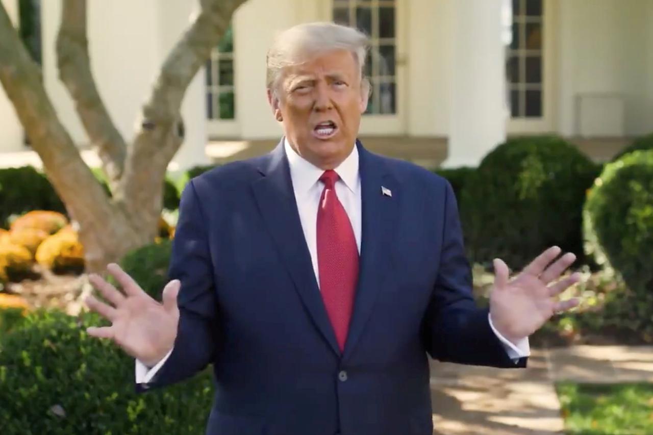 U.S. President Donald Trump makes an announcement about his treatment for coronavirus disease (COVID-19), in Washington