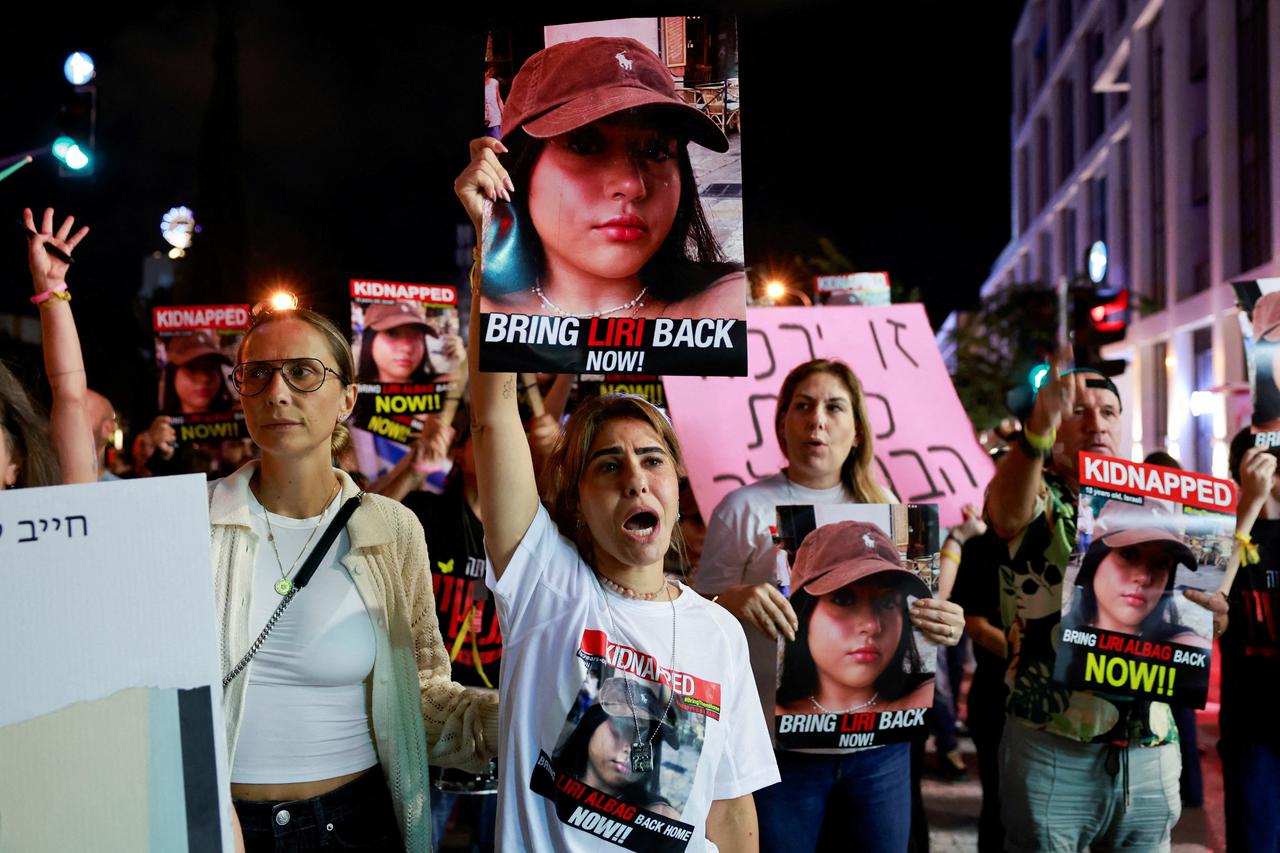 FILE PHOTO: Protesters call for the immediate release of hostages, in Tel Aviv