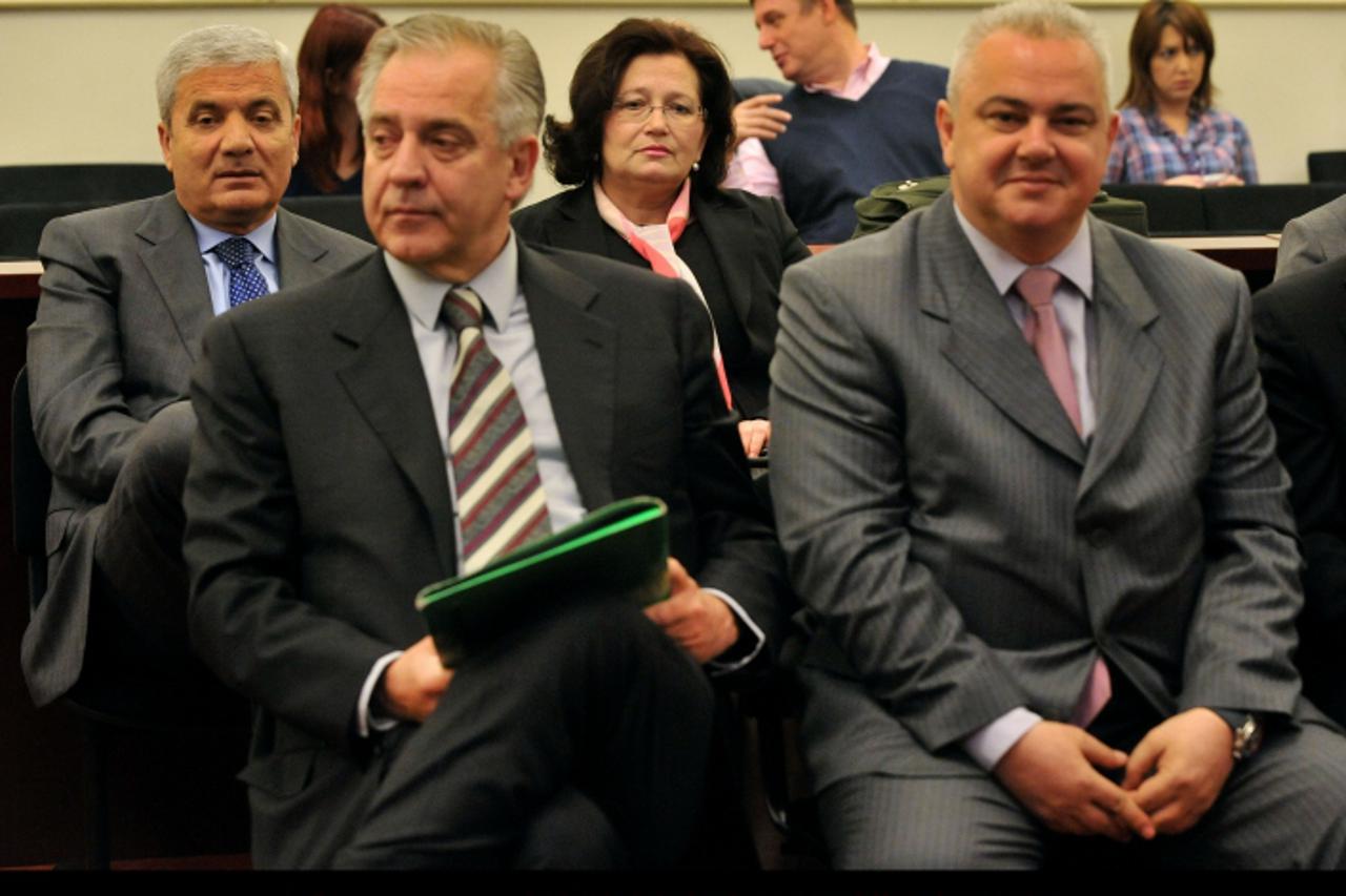 '23.04.2012., Zagreb - Na Zupanijskom sudu nastavljeno je sudjenje za Fimi mediju, najvecu korupcijsku aferu u RH. Mladen Barisic, BrankaPavosevic, Ivo Sanader,  Ratko Macek Photo: Marko Lukunic/PIXSE