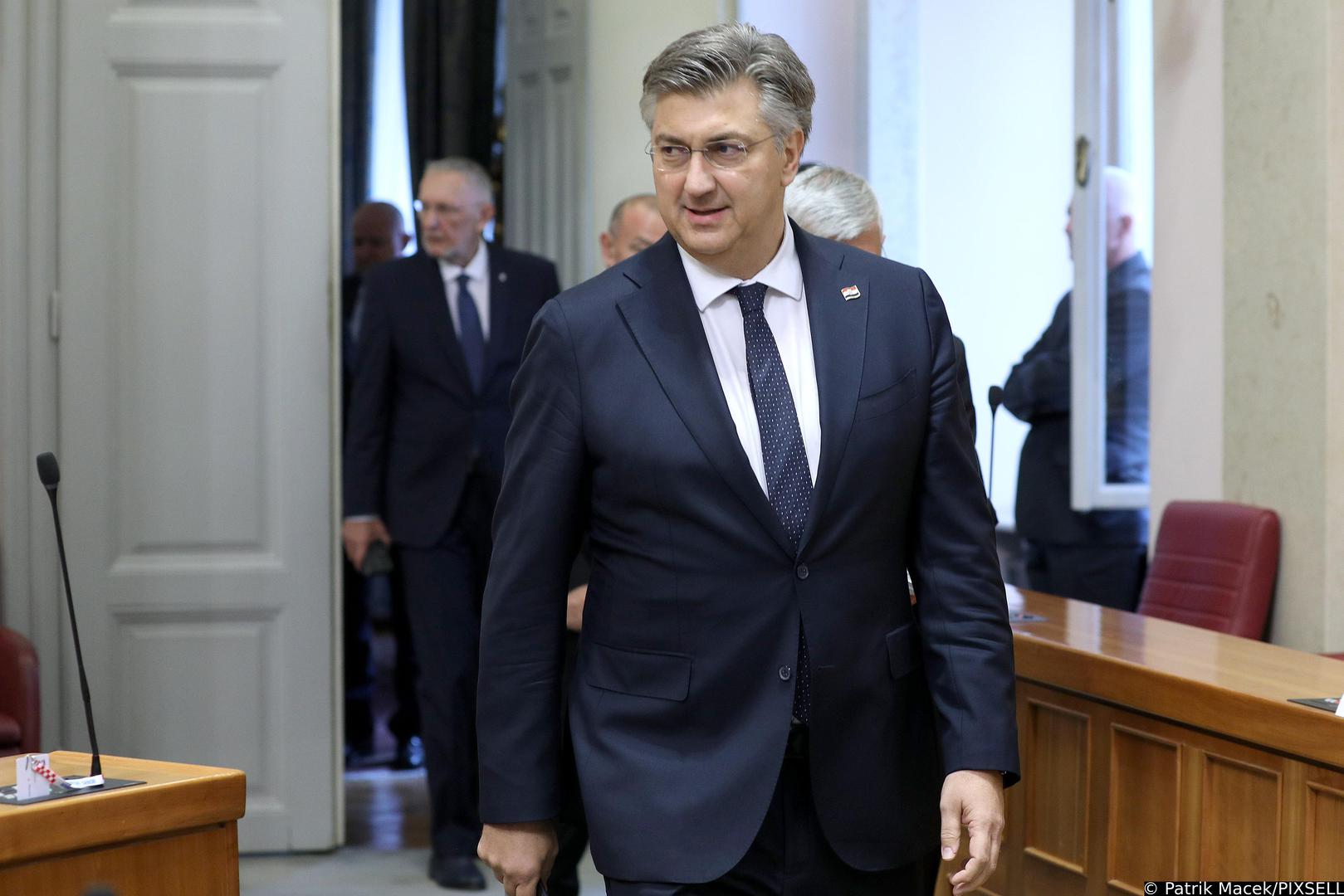 24.10.2023., Zagreb - Premijer Andrej Plenkovic dosao je u Sabor i u nastavku sjednice podnosi godisnje izvjesce Vlade Republike Hrvatske.   Photo: Patrik Macek/PIXSELL