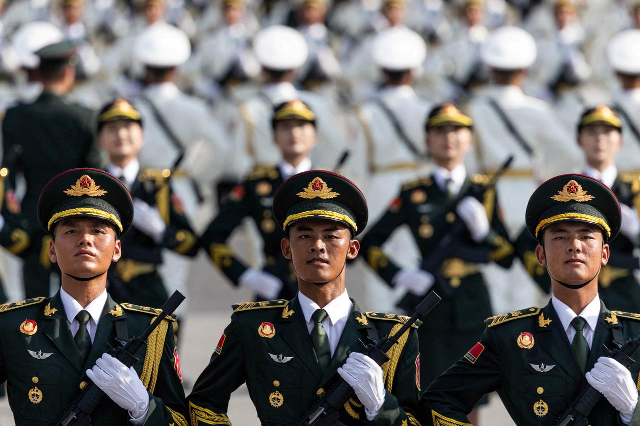 FILE PHOTO: Training for a military parade to mark the 80th anniversary of the end of World War Two, in Beijing