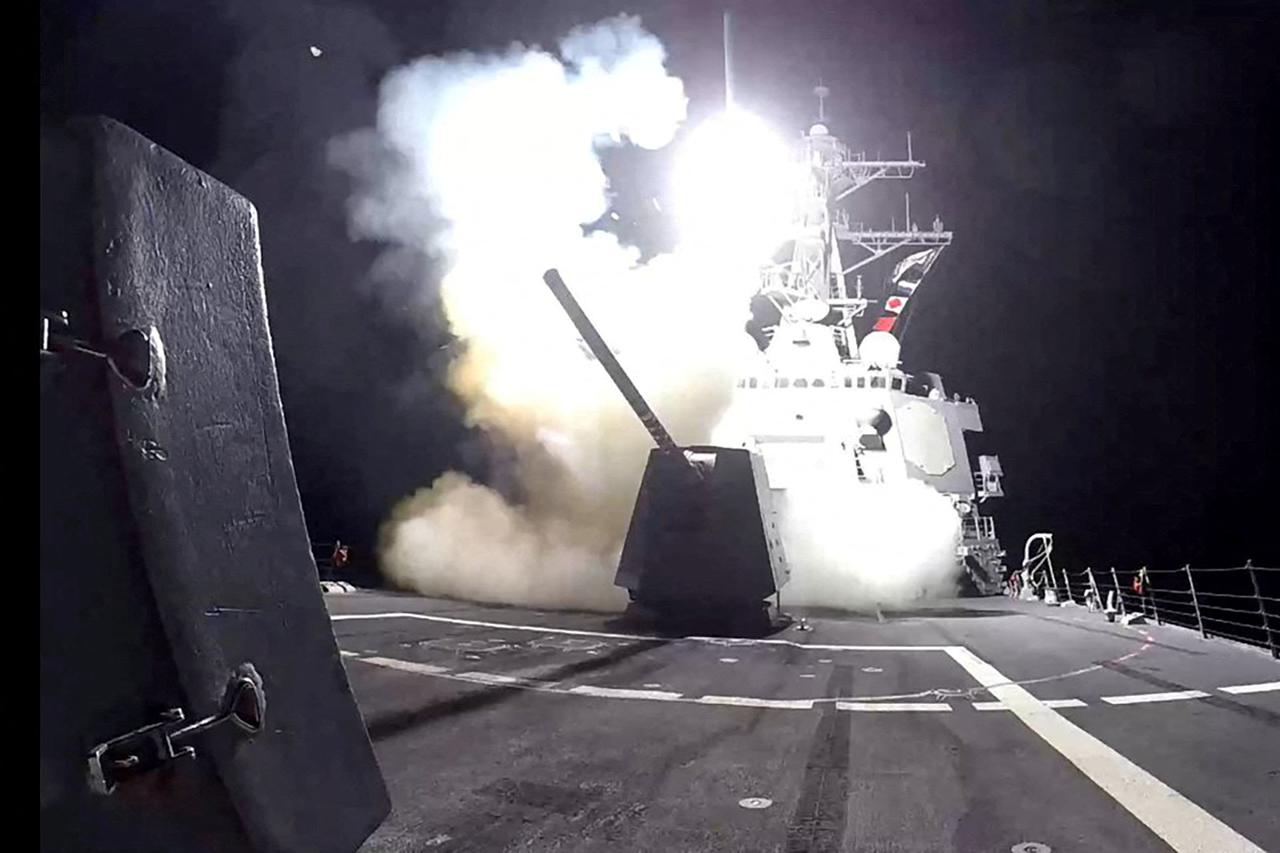 FILE PHOTO: A missile is launched from a U.S. Navy warship against what they describe as Houthi military targets in Yemen