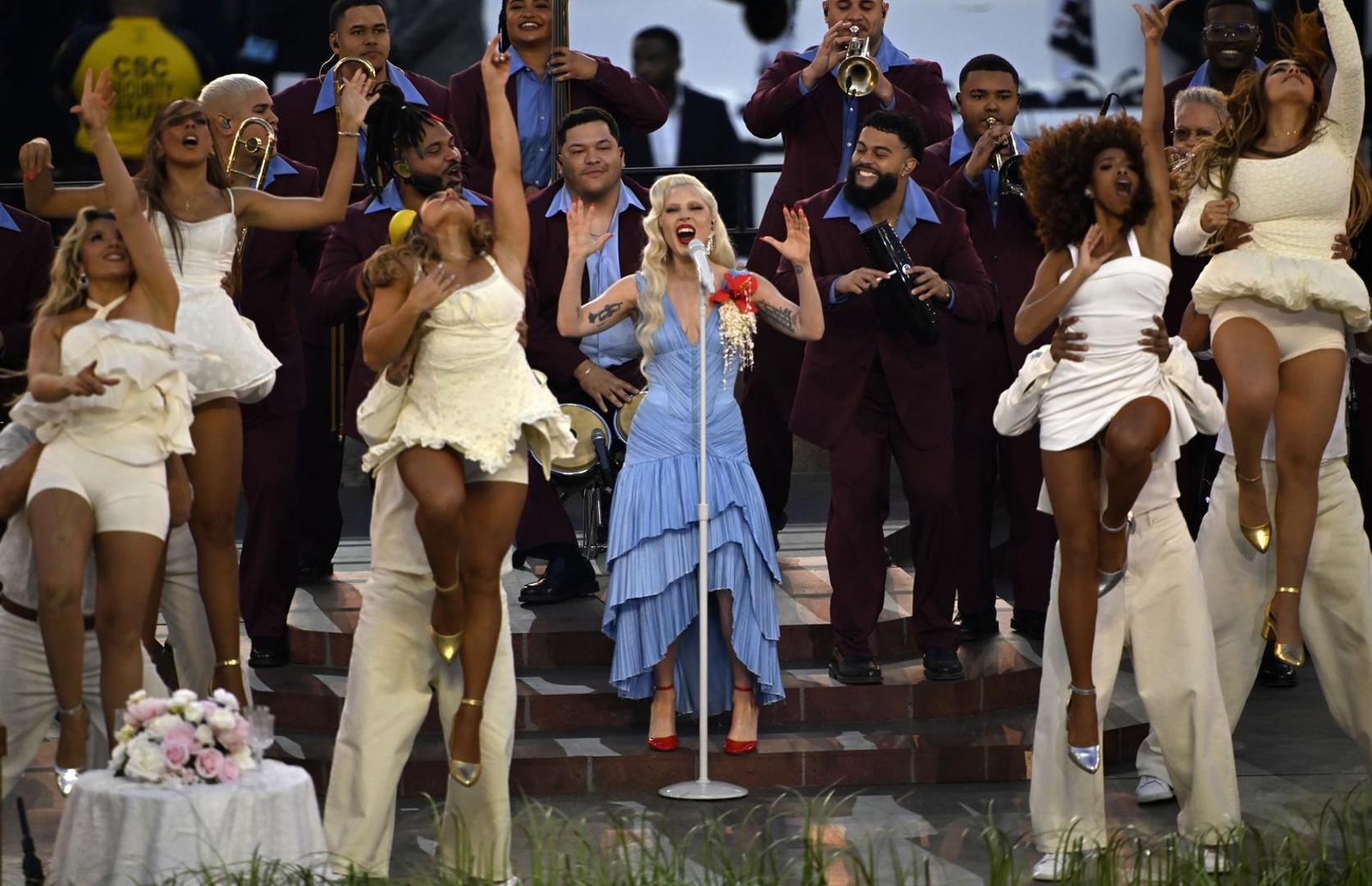 Bad Bunny Super Bowl halftime show with Lady Gaga during the NFL Super Bowl 60 LX football game between the New England Patriots and the Seattle Seahawks in Santa Clara, CA on Feb 8, 2026 Charles Baus/CSM.(Credit Image: Â Charles Baus/Cal Sport Media) Photo via Newscom Photo: Charles Baus/NEWSCOM