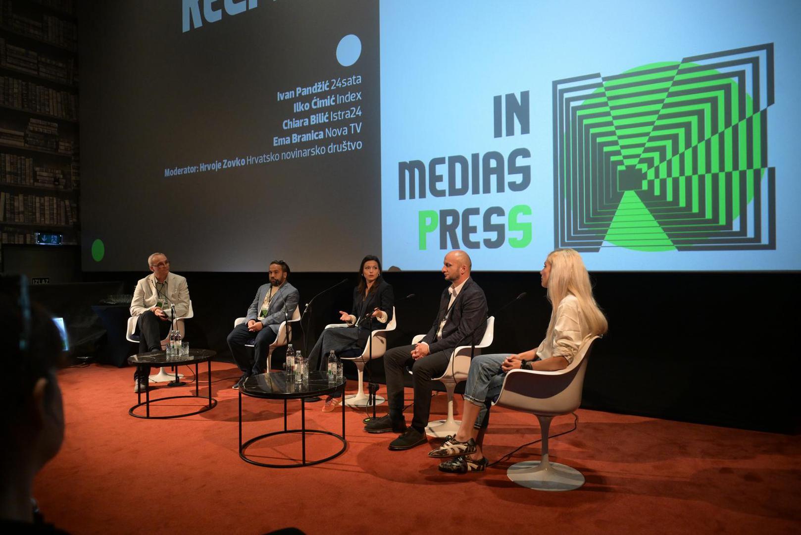 26.05.2026., Zagreb - Konferencija "In media press" u Kaptol Boutique Cinema. Panel: Istrazi pa reci hop Hrvoje Zovko, Ilko Cimic, Ema Branica, Ivan Pandzic i Chiara Bilic Photo: Sandra Simunovic/PIXSELL