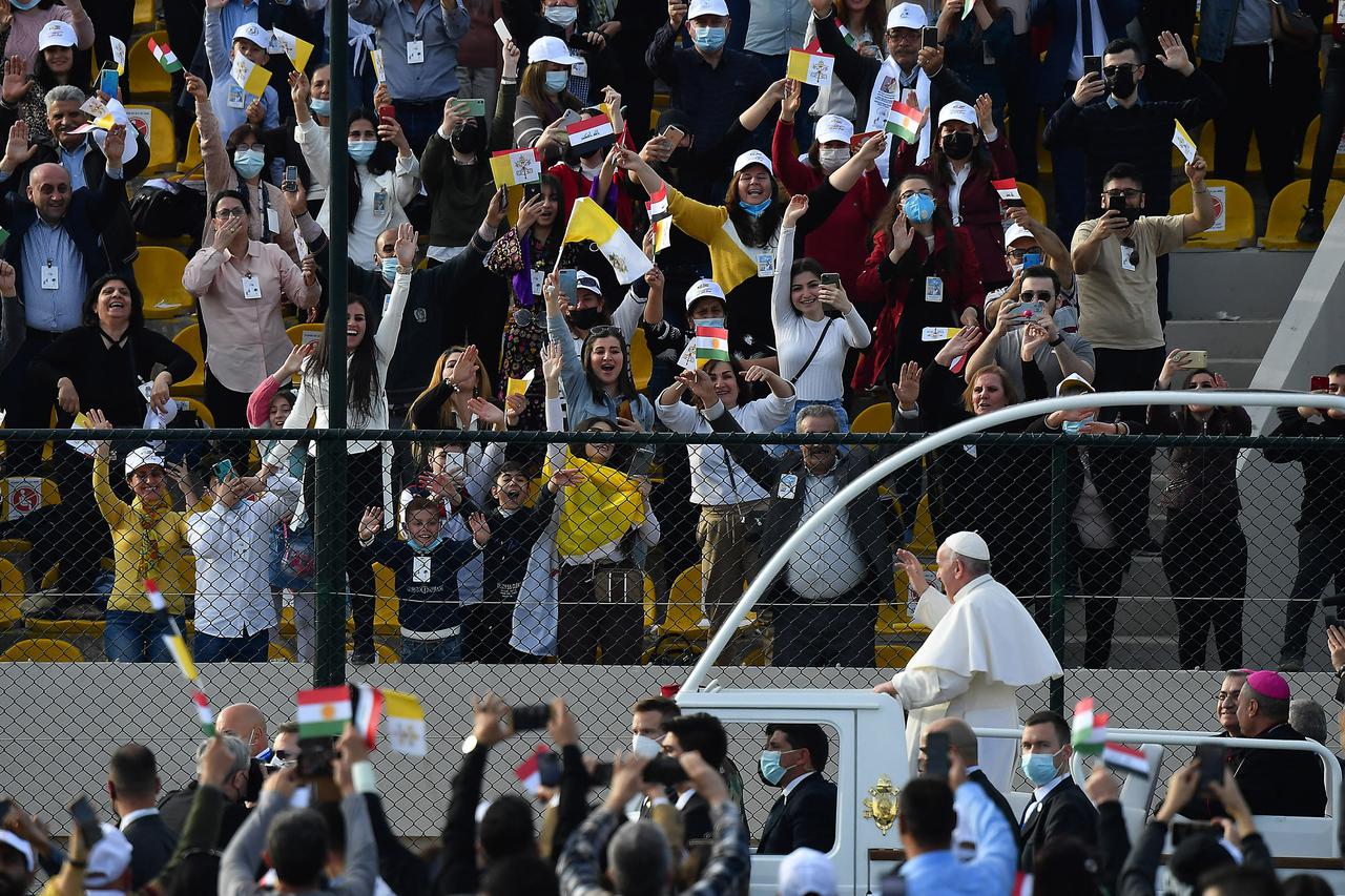 Pope Francis holds mass at Franso Hariri stadium - Erbil
