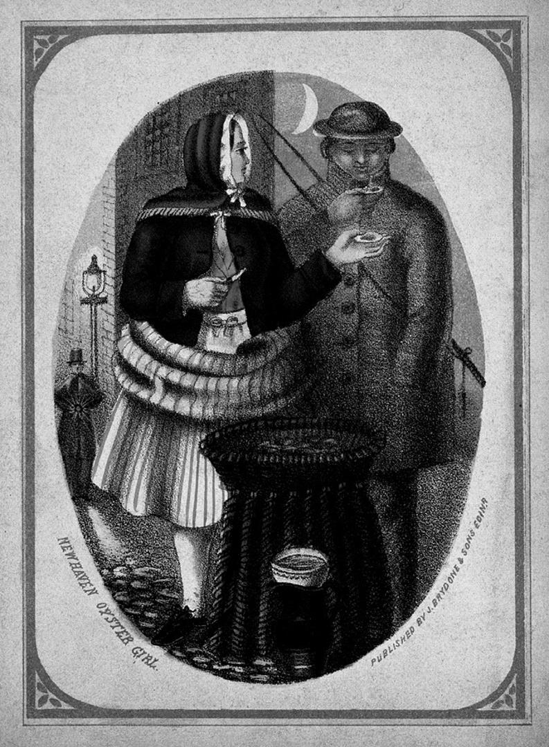 Litografija "Newhaven Oyster Girl" J. Brydonea & Sons