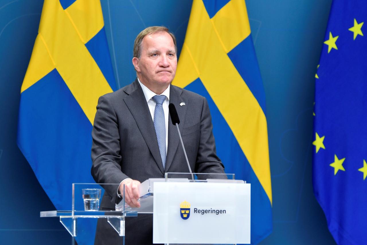 Sweden's PM Stefan Lofven attends a news conference after the no-confidence vote, in Stockholm