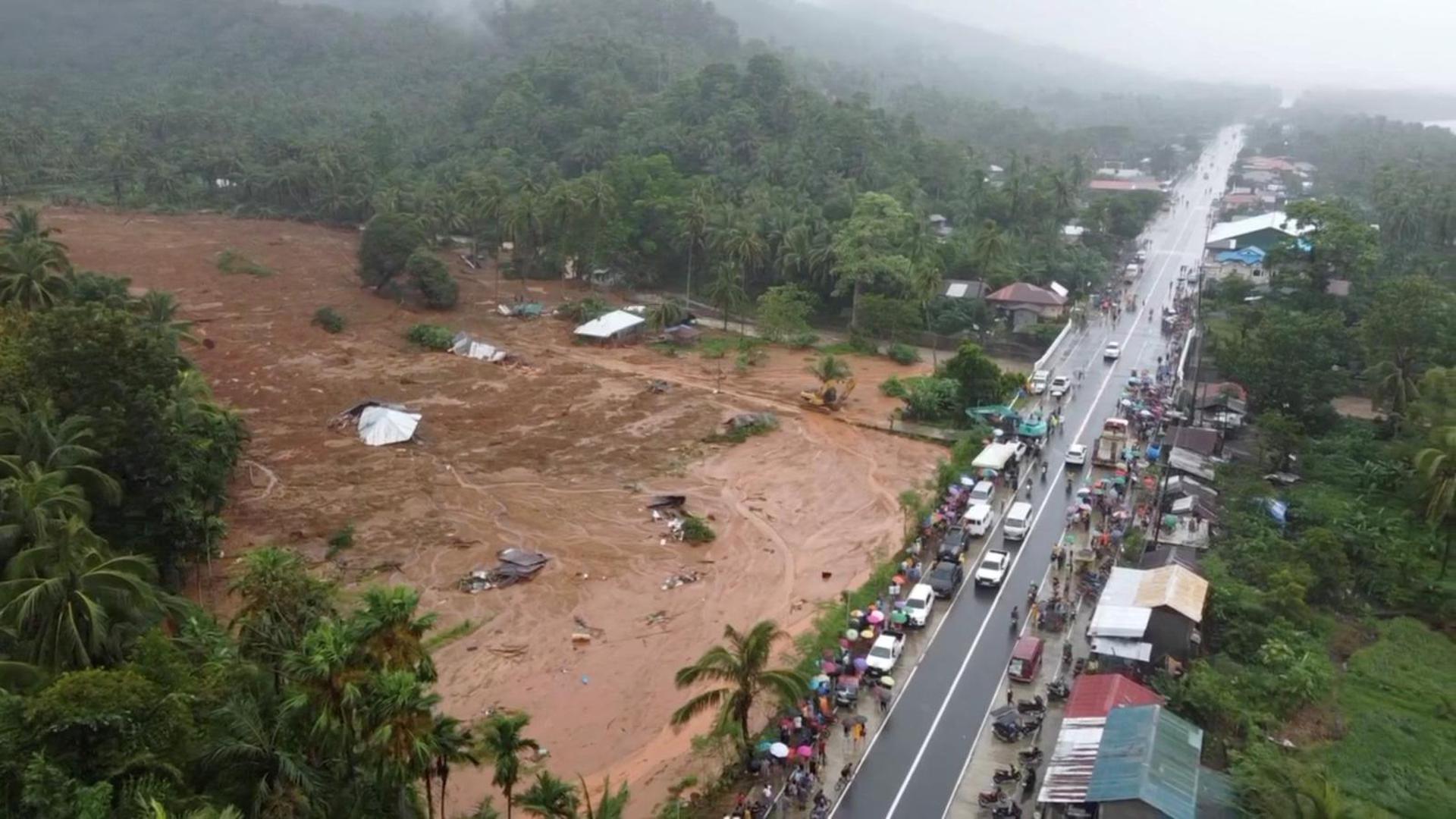 A general view shows damages after a landslide caused by tropical storm Megi, that hit Philippines' eastern and southern coasts, in Baybay city, eastern province of Leyte, Philippines, in this still image taken from a video April 11, 2022. Video taken with a drone April 11, 2022. Courtesy As You Wish Photography/via REUTERS  THIS IMAGE HAS BEEN SUPPLIED BY A THIRD PARTY. NO RESALES. NO ARCHIVES. MANDATORY CREDIT. Photo: AS YOU WISH PHOTOGRAPHY/REUTERS