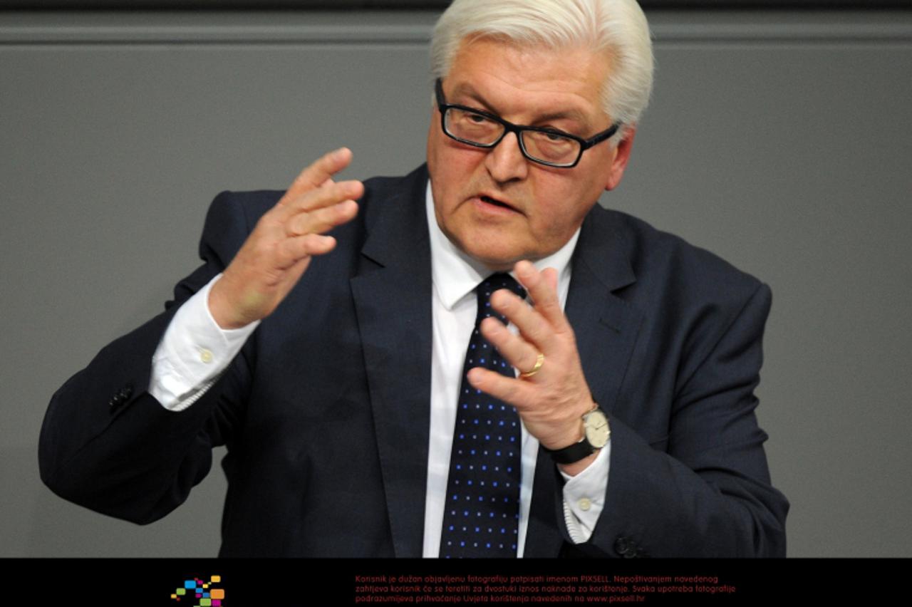 \'Frank-Walter Steinmeier, chairman of the SPD parliamentary fraction, talks on the floor in the German Bundestag in Berlin, Germany, 14 December 2011. The parliamentarians discussed the past European