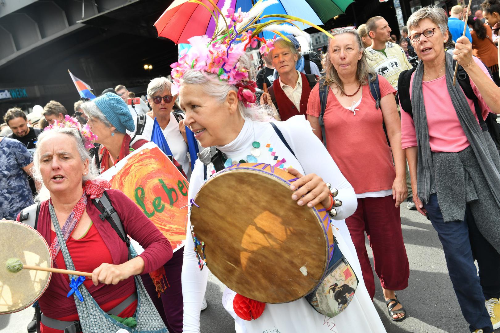 29 August 2020, Berlin: A group of women is walking in the Friedrichstraße during a demonstration against the Corona measures. Photo: Paul Zinken/dpa /DPA/PIXSELL