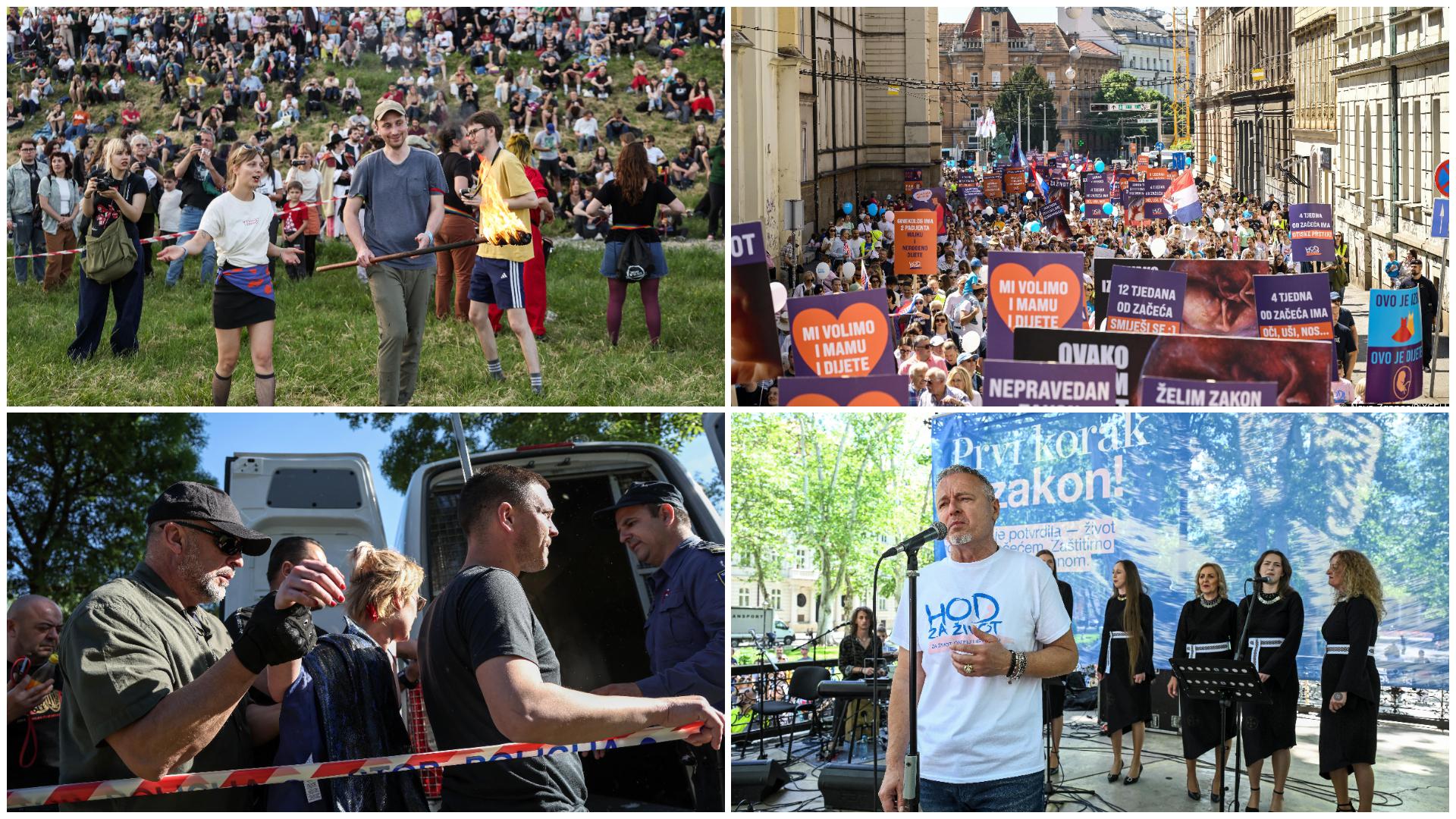 Subota kakvu Zagreb dugo ne pamti. Od jutra pod policijskim blokadama, uz tisuće ljudi na ulicama, povorke, transparente, specijalce na savskom nasipu i Marka Perkovića Thompsona koji je, unatoč protivljenju gradske vlasti, ipak zapjevao u samom centru grada. Od Zrinjevca do Savskog nasipa, od molitvenih pjesama i zastava na Hodu za život do povika “Ne damo vam Hrvatsku” na Trnjanskim kresovima.