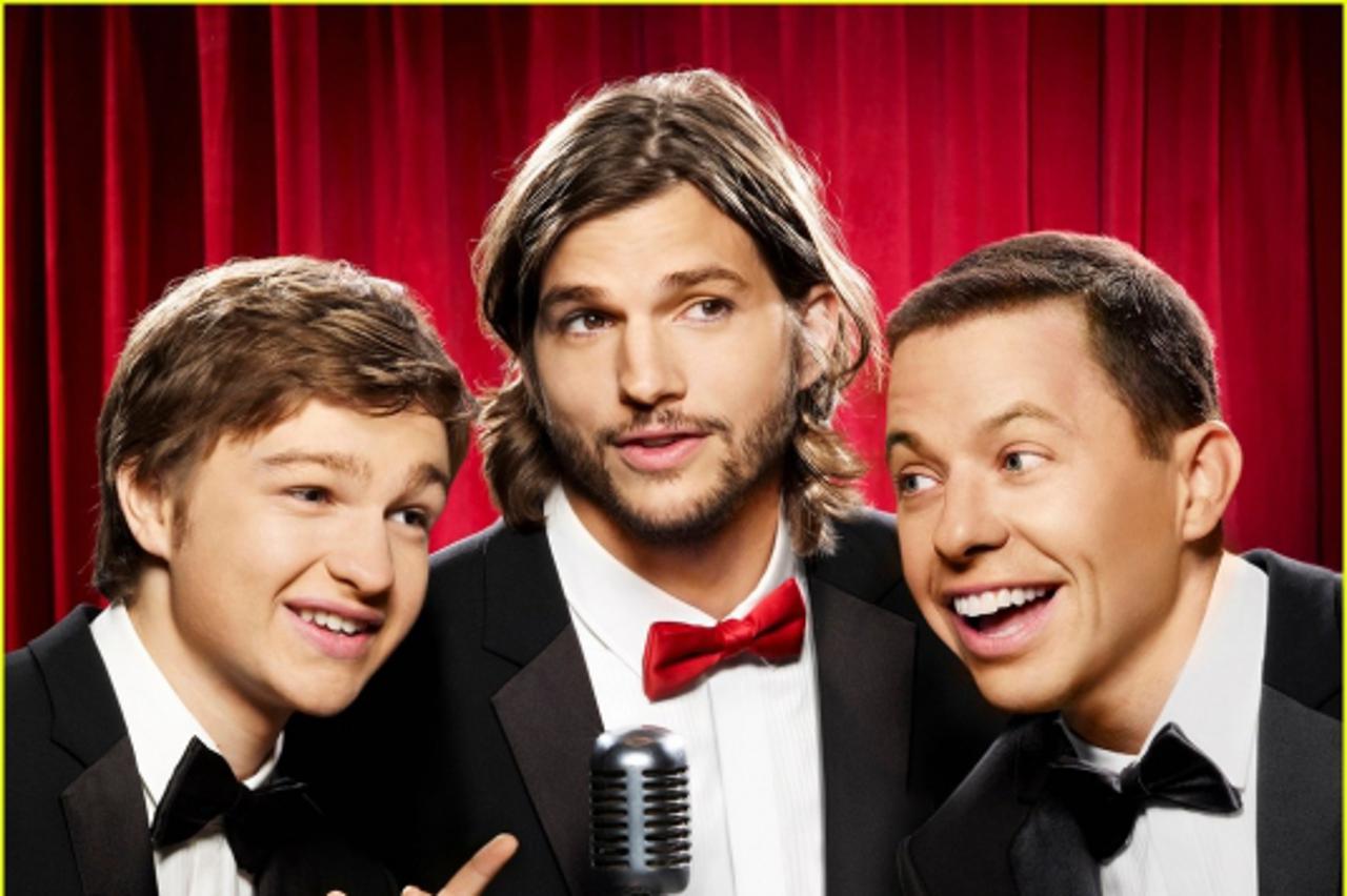 'Men men men men, manly men men men! (l-r) Angus T. Jones, Ashton Kutcher and Jon Cryer star in TWO AND A HALF MEN on the CBS Television Network. Photo: Matt Hoyle/CBS / Warner Brothers ©2011 CBS BROA