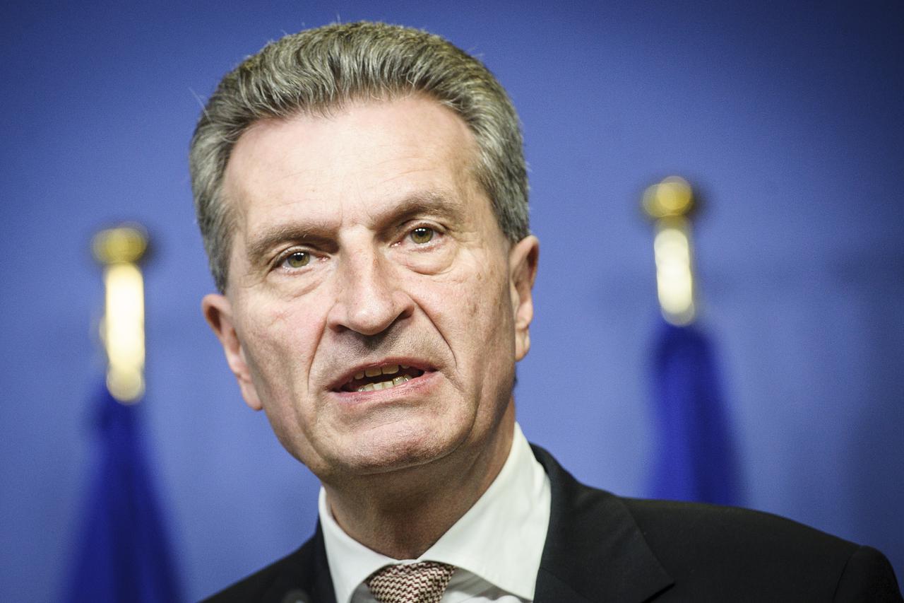 G?nther Oettinger , EU commissioner for Digital economy holds  a press conference at the European Commission headquarters   in Brussels, Belgium on 11.01.2016 EU and Germany  plan to  develop broadband infrastructures  by Wiktor Dabkowski/DPA/PIXSELL