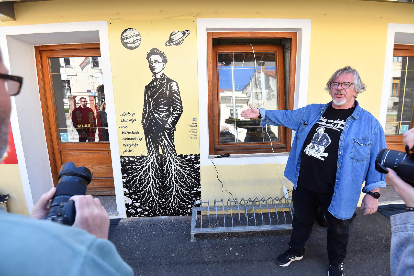 11.05.2026., Cakovec- Zamjenica gradonacelnice Lana Remar i umjetnik Daniel Hampamer Kiga otkrili mural posvecen skladatelju Josipu Stolceru Slavenskom pod nazivom "Odjeci beskonacnih harmonija". Photo: Vjeran Zganec Rogulja/PIXSELL