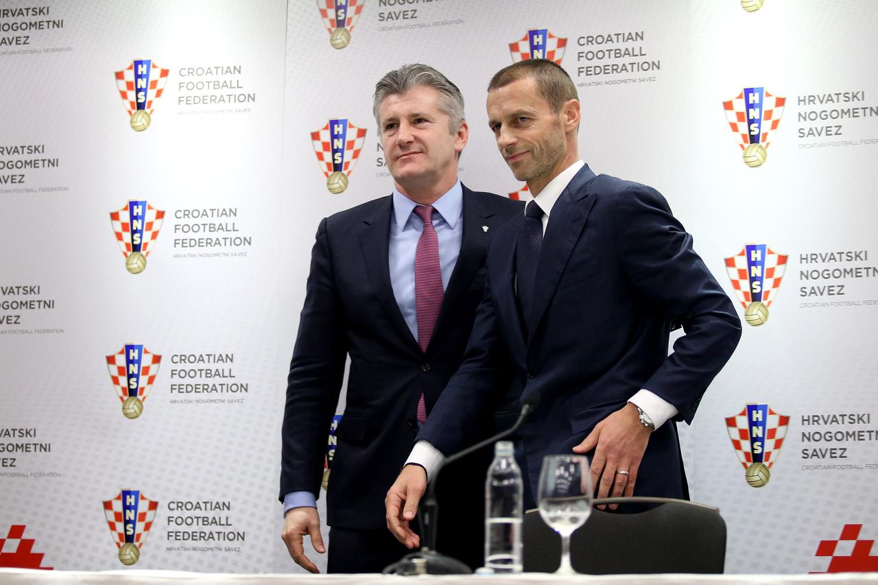 20.12.2016., Hotel DoubleTree by Hilton, Zagreb -  Zajednicka konferencija za medije predsjednika UEFA-e Aleksandera Ceferina i predsjednika HNS-a Davora Sukera. Photo: Igor Kralj/PIXSELL