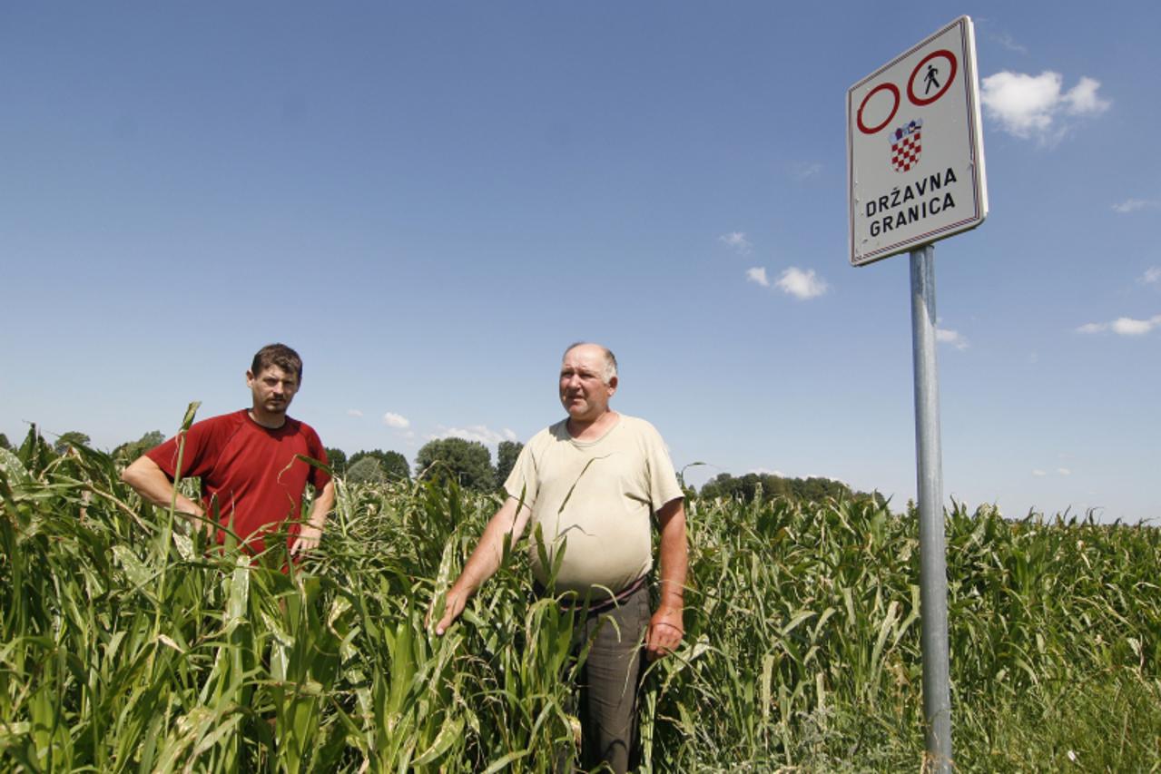 '08.07.2010., Koprivnica - Pero Husic i Nenad Kocmar pokazuju posljedice nesmotrenosti madjarskih poljoprivrednika. Photo: Marijan Susenj/PIXSELL'