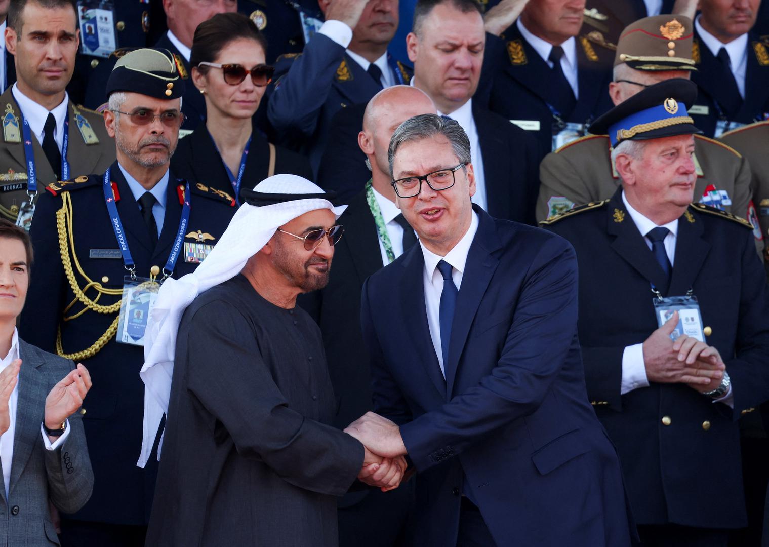 Serbian President Aleksandar Vucic and Mohamed bin Zayed Al Nahyan attend a military parade in Belgrade, Serbia, September 20, 2025. REUTERS/Zorana Jevtic Photo: ZORANA JEVTIC/REUTERS