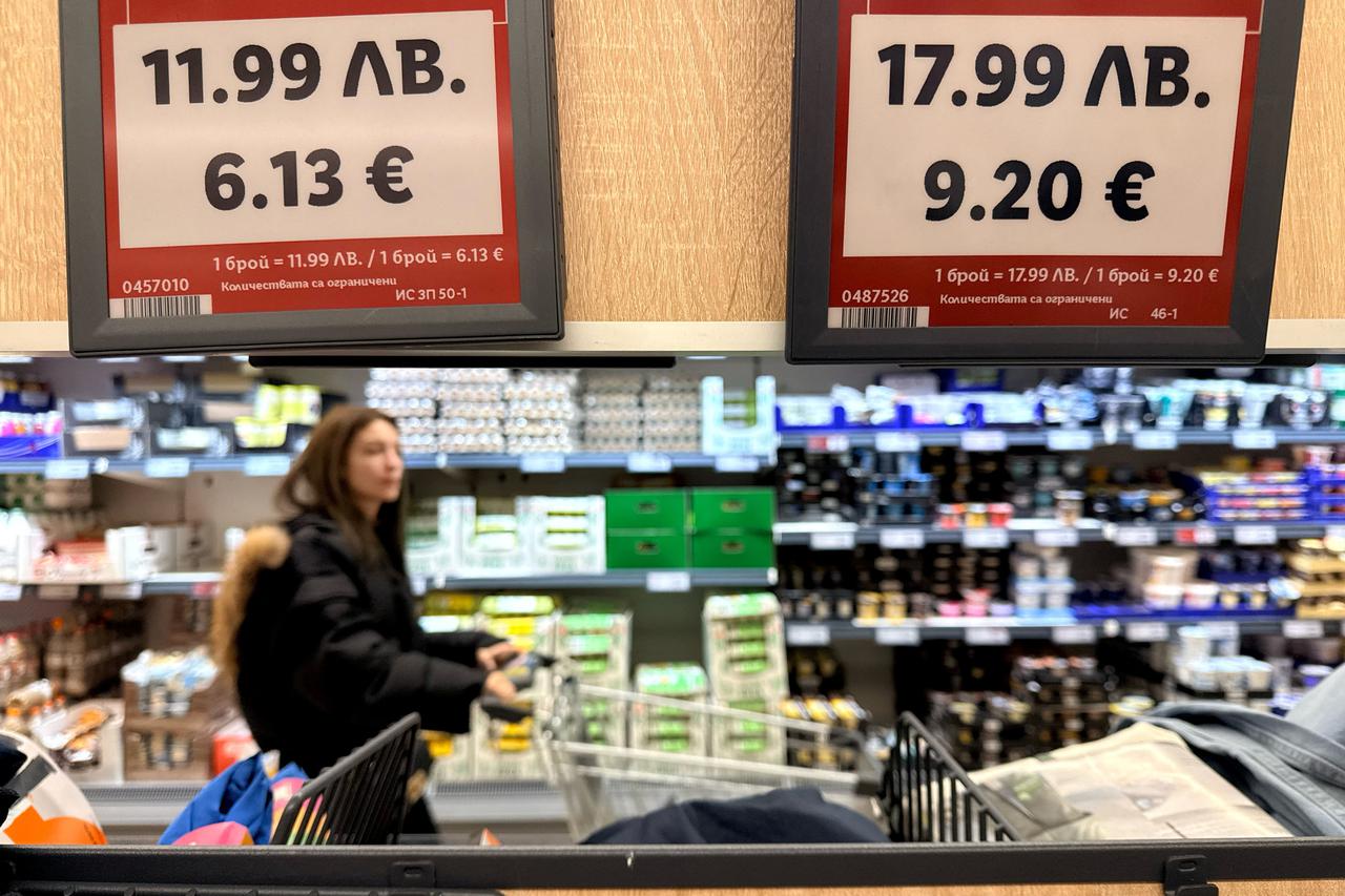 People shop inside Lidl store in Sofia