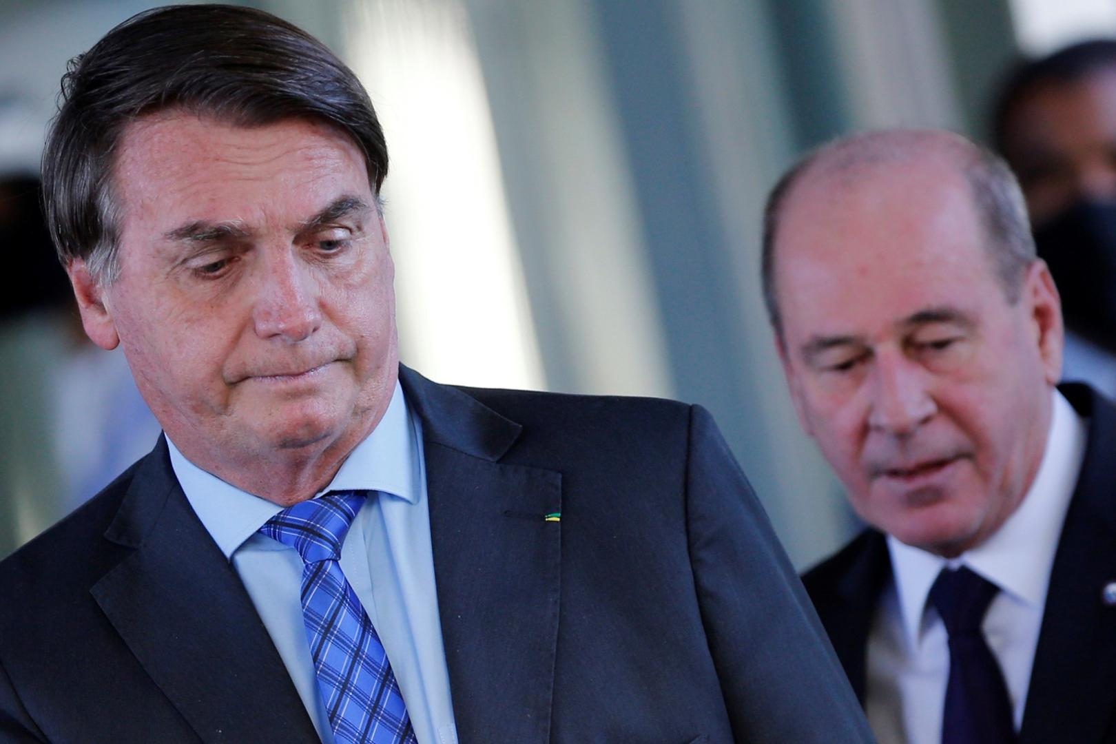 Brazil's President Jair Bolsonaro and Brazil's Defense Minister Fernando Azevedo e Silva are seen after a meeting at the Ministry of Defense headquarters amid the coronavirus disease (COVID-19) outbreak, in Brasilia Brazil's President Jair Bolsonaro and Brazil's Defense Minister Fernando Azevedo e Silva are seen after a meeting at the Ministry of Defense headquarters amid the coronavirus disease (COVID-19) outbreak, in Brasilia, Brazil, May 29 2020. REUTERS/Adriano Machado ADRIANO MACHADO