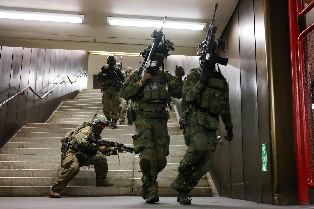 Urban warfare training by German army Bundeswehr at Berlin's subway station Jungfernheide