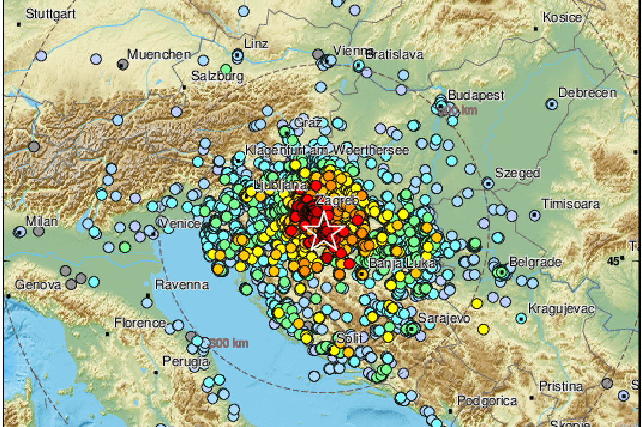 Mjesta na kojima se osjetio potres