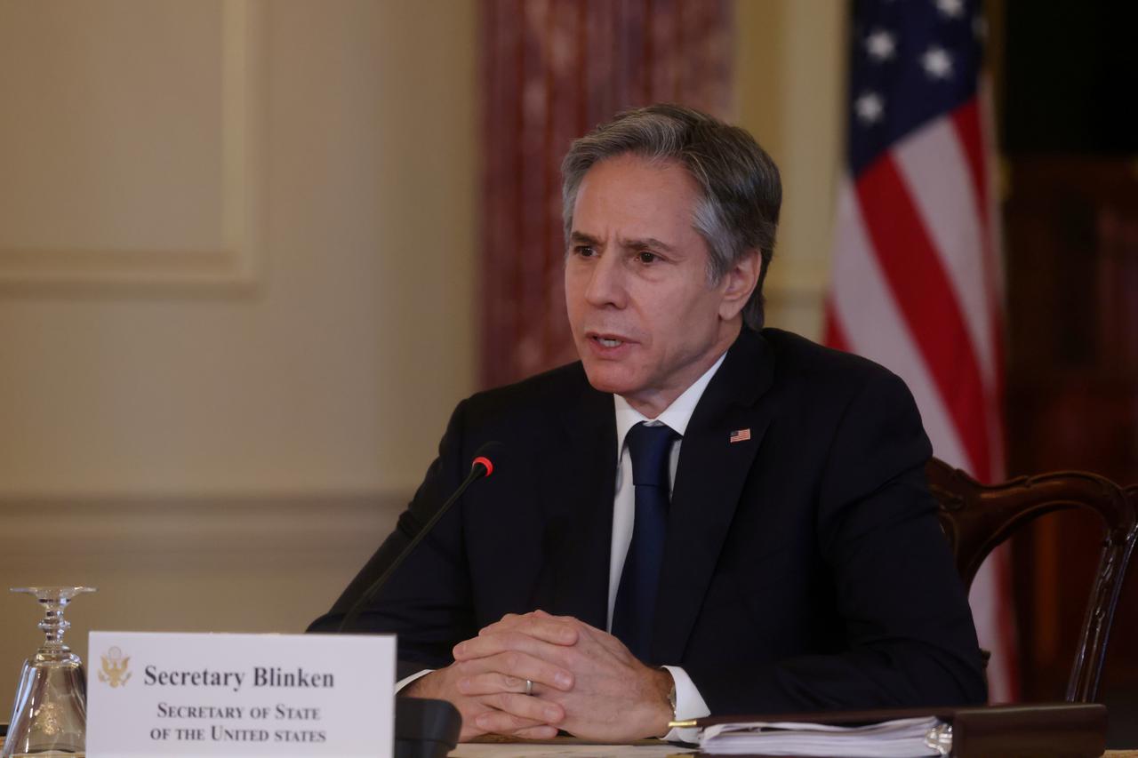 FILE PHOTO: U.S. Secretary of State Blinken holds videoconference with government leaders in Kenya from the State Department in Washington