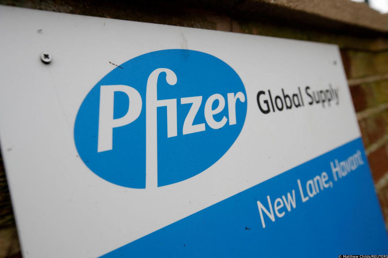 FILE PHOTO: The Pfizer logo is seen at their global supply site in Havant