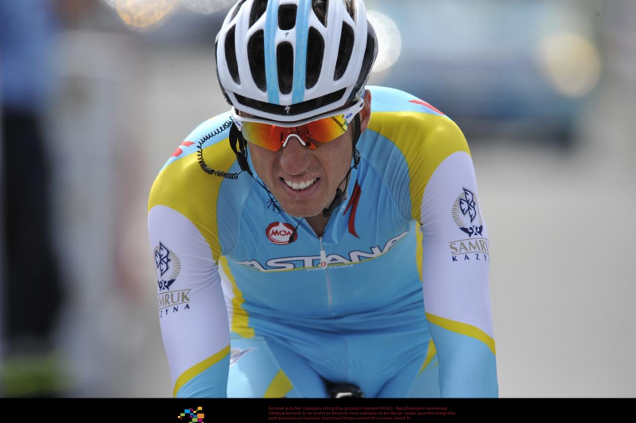'Paris Nice, Col D\'Eze final day Time trial, Robert Kiserlovski team Astana comes 9th overall as he crosses the finish line at the summit of Col D\'Eze Photo: Press Association/Pixsell'
