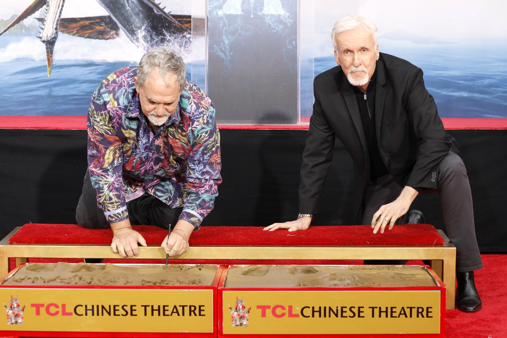 Photo by: John Rasimus/starmaxinc.comSTAR MAX©2023ALL RIGHTS RESERVEDTelephone/Fax: (212) 995-11961/12/23Jon Landau and James Cameron attend the handprints and footprints ceremony honoring "Avatar: The Way Of The Water" filmmakers James Cameron and Jon Landau at TCL Chinese Theatre in Hollywood, California on January 12, 2023. Photo via Newscom Photo: John Rasimus/starmaxinc.com/NEWSCOM