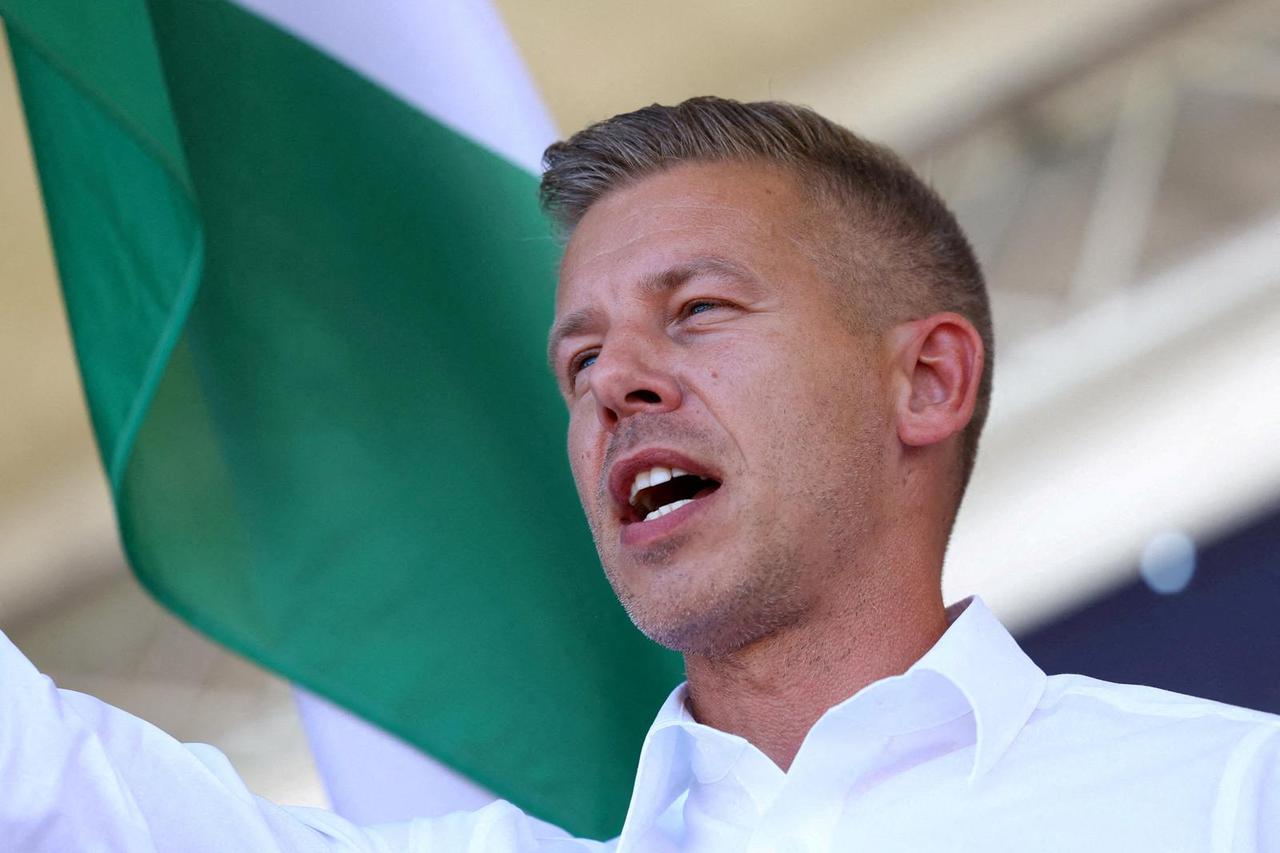 FILE PHOTO: Magyar, leader of the opposition Tisza party holds a rally in Kotcse