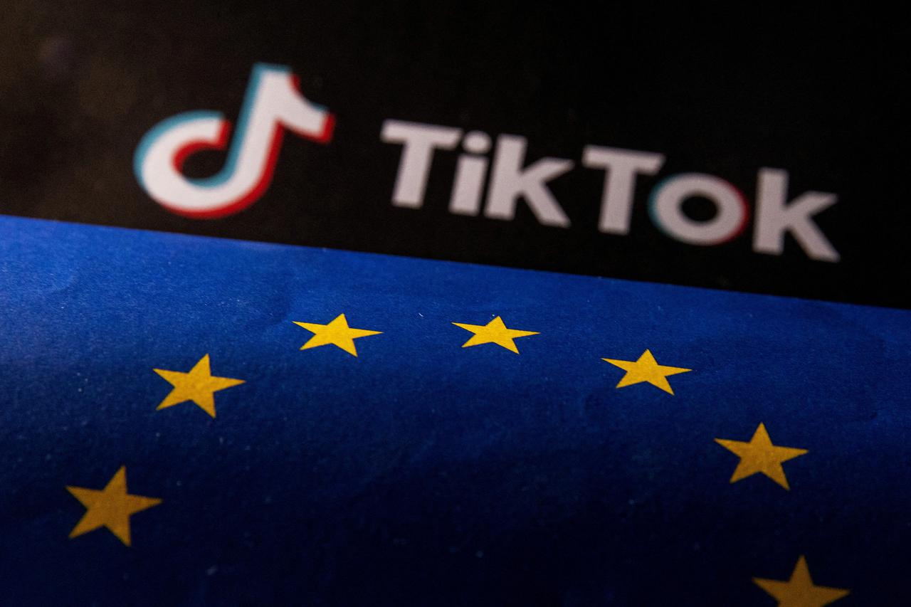 FILE PHOTO: Illustration shows EU flag and TikTok logo