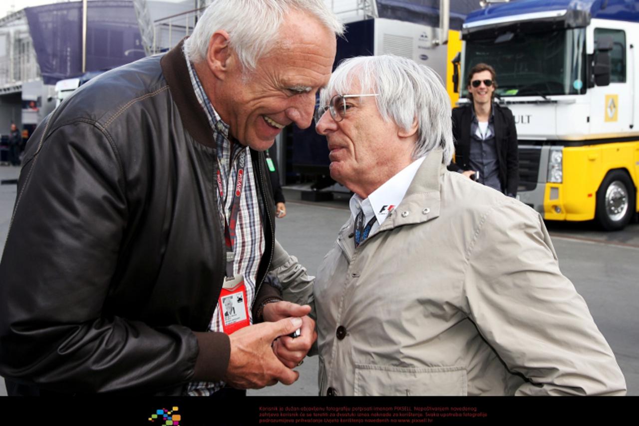 \'(L to R): Dietrich Mateschitz (AUT) CEO and Founder of Red Bull with Bernie Ecclestone (GBR) F1 Supremo. Photo: Press Association/Pixsell\'