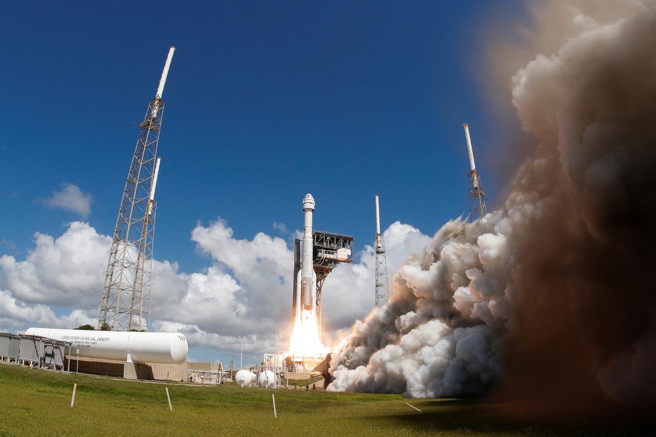 A United Launch Alliance Atlas V rocket carrying two astronauts aboard Boeing's Starliner-1 Crew Flight Test (CFT) on Boeing's Starliner spacecraft, is launched, in Cape Canaveral, Florida