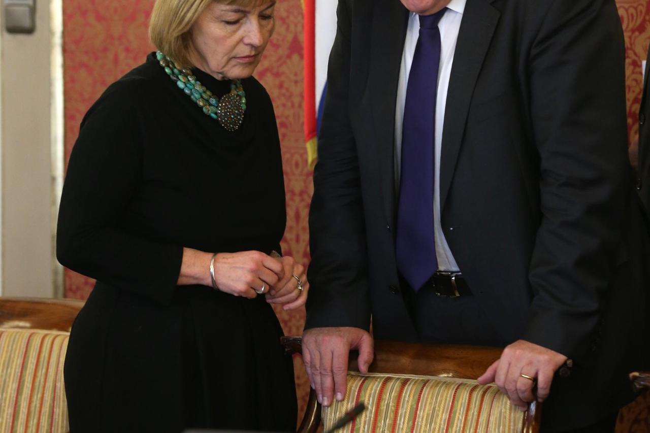 03.01.2013., Zagreb - Markov trg, u Banskim dvorima odrzana je redovna sjednica Vlade. Vesna Pusic, Neven Mimica