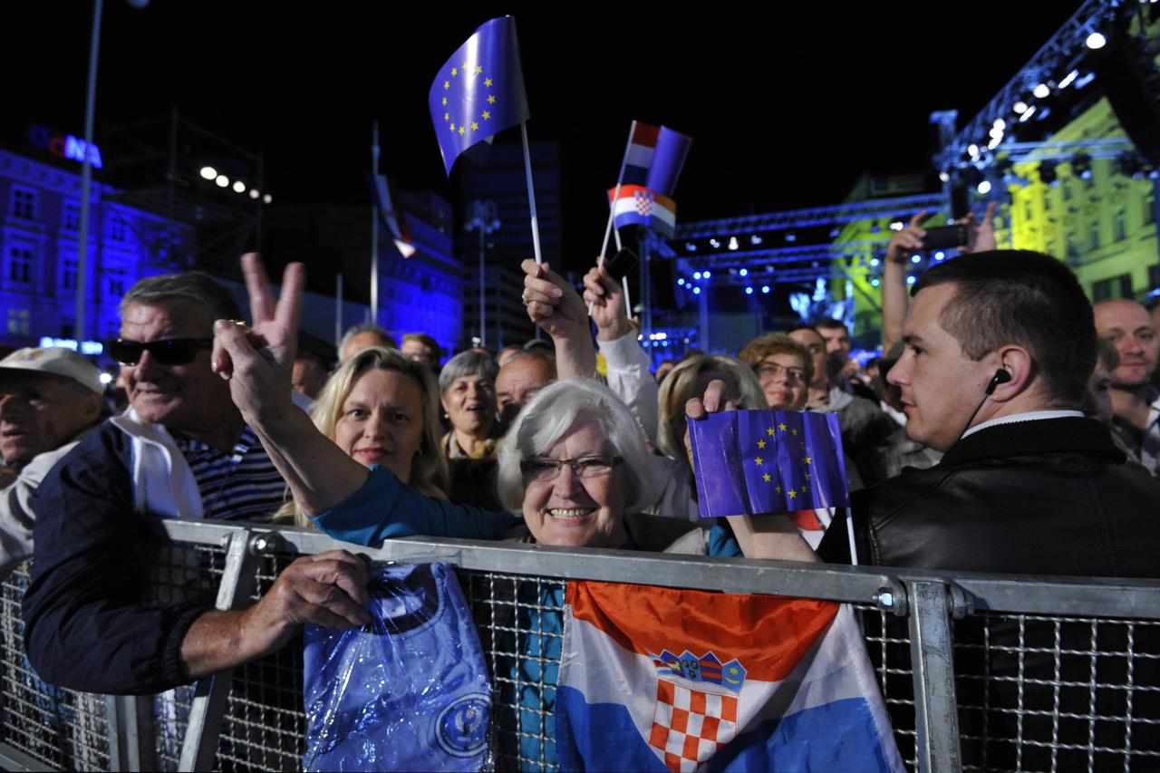 30.06.2013., Zagreb - Svecana proslava ulaska Republike Hrvatske u Europsku uniju na Trgu bana Jelacica. Proslavu su uvelicali politicki lideri iz zemalja clanica Europske unije, zemalja regije Jugoistocne Europe, celnici europskih institucija, hrvatski u