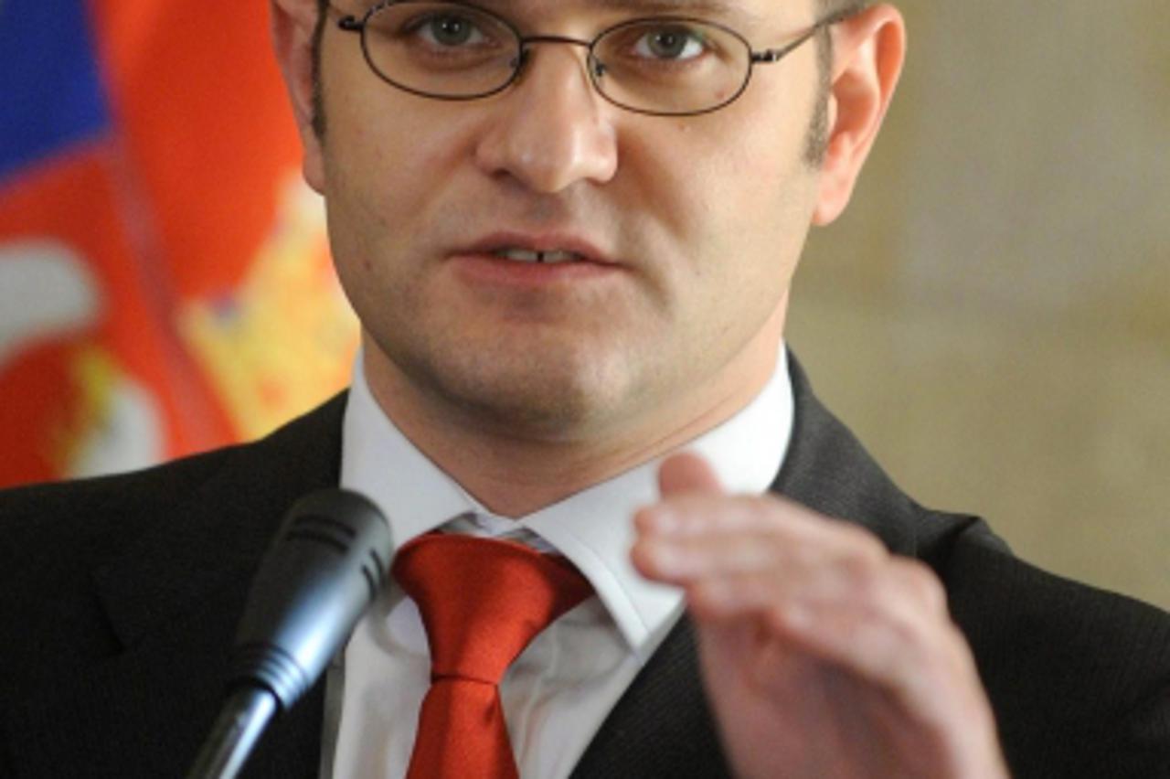 \'Serbian Foreign Minister Vuk Jeremic speaks during a joint news conference with his Bulgarian counterpart Nikolay Mladenov and Greek Foreign Minister Dimitris Droutsas as part of a regional meeting 