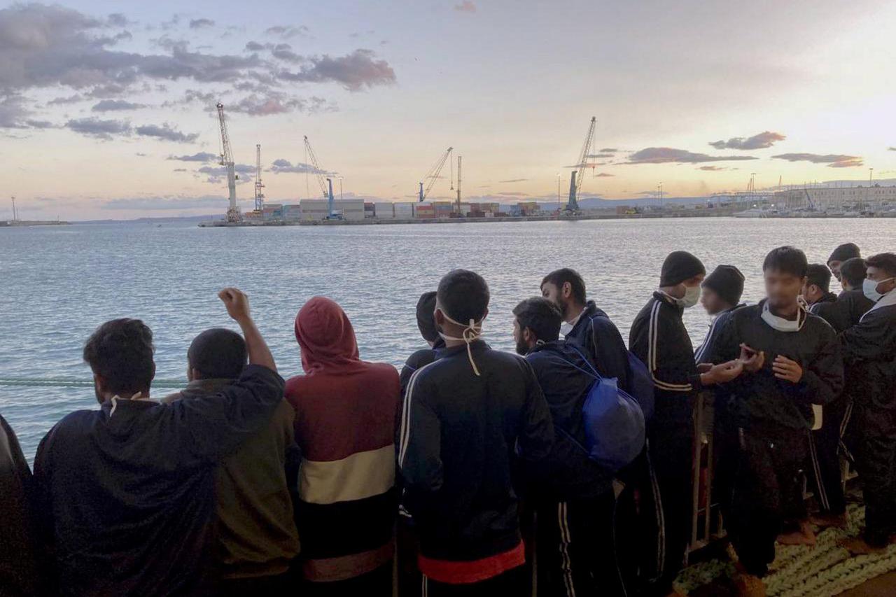 Mediterranean Sea, La Nave Geo Barents, search and rescue ship of Doctors Without Borders with migrants on board waiting to disembark