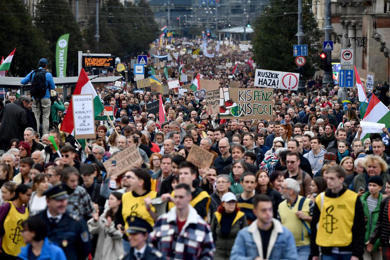 Students and parents continue protests to support fired teachers, in Budapest