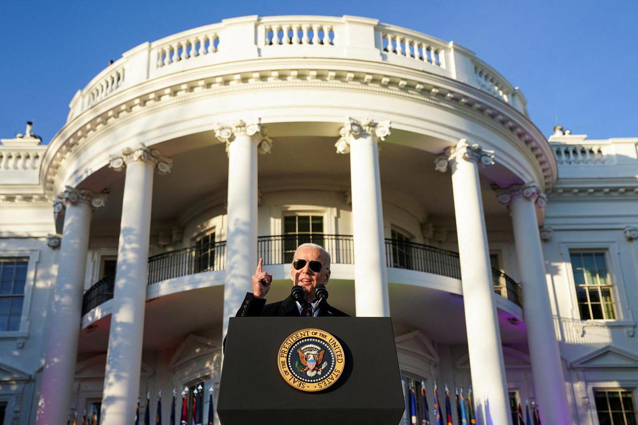 FILE PHOTO: U.S. President Biden speaks outside the White House