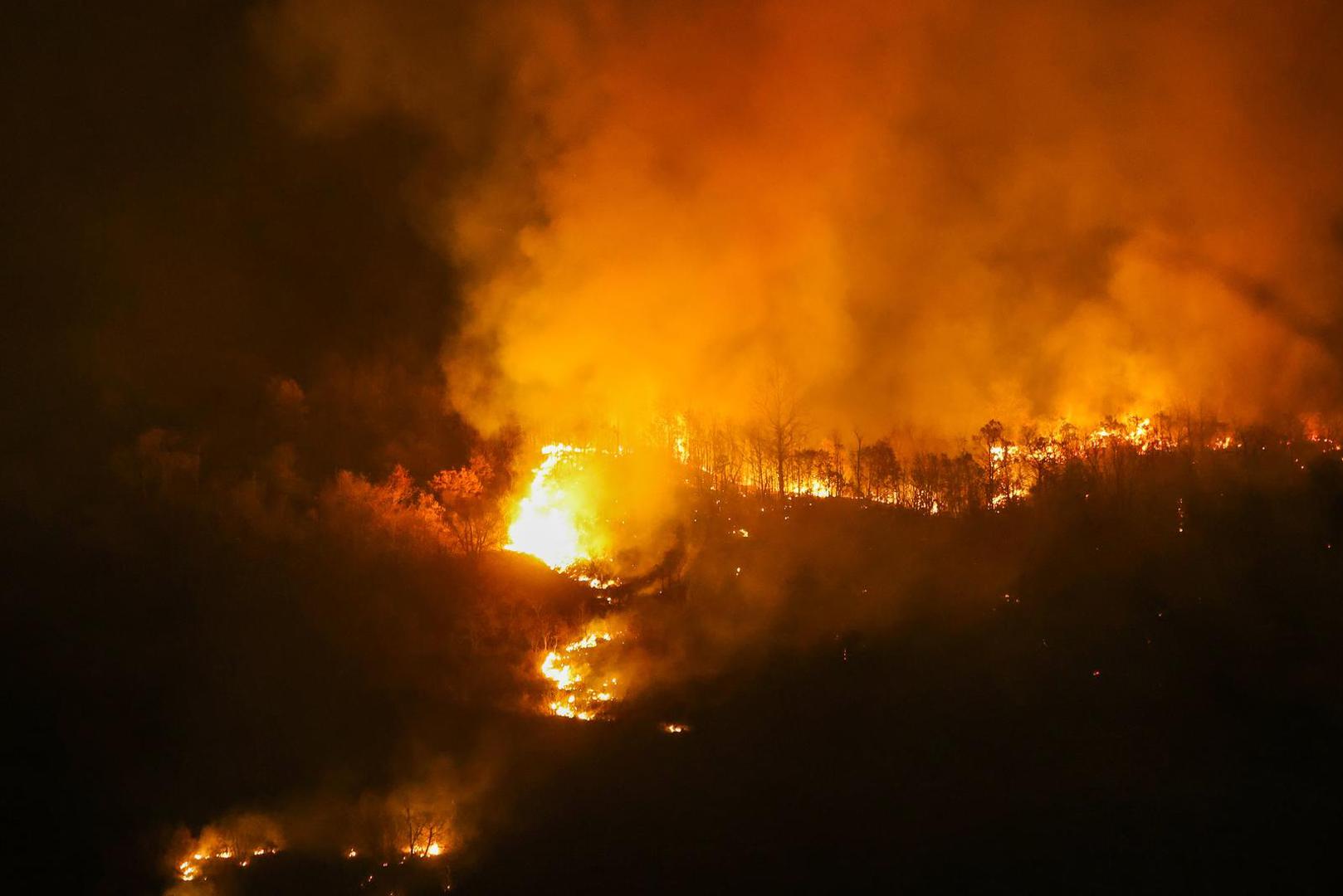 05.02.2025., Susnjevica- Danas oko 15 sati izbio je požar podno Učke, na području Kožljaka, točnije Jasenovika. Gori trava i nisko raslinje, a tamošnje kuće nisu ugrožene. Na terenu je 50 vatrogasaca s 15 vozila.  Photo: Srecko Niketic/PIXSELL