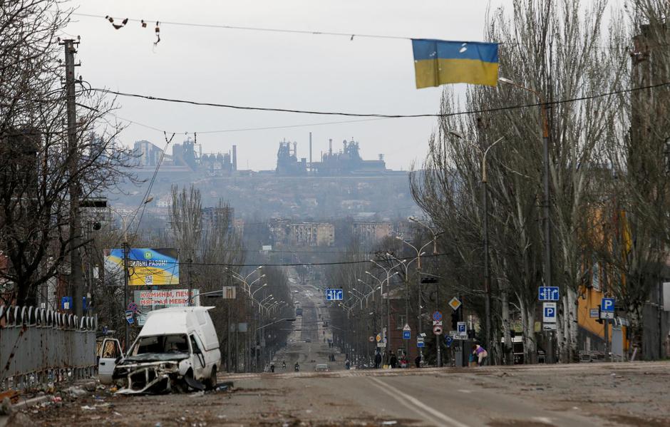 FILE PHOTO: A view shows a damaged street in Mariupol