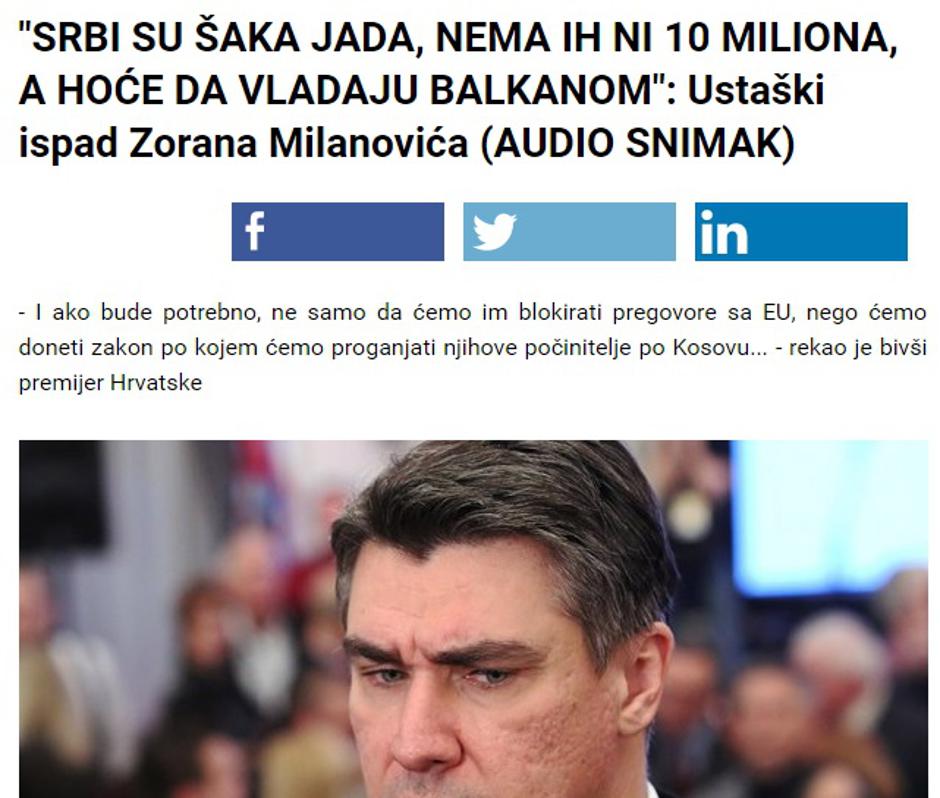 Mediji o Milanovićevimm izjavama