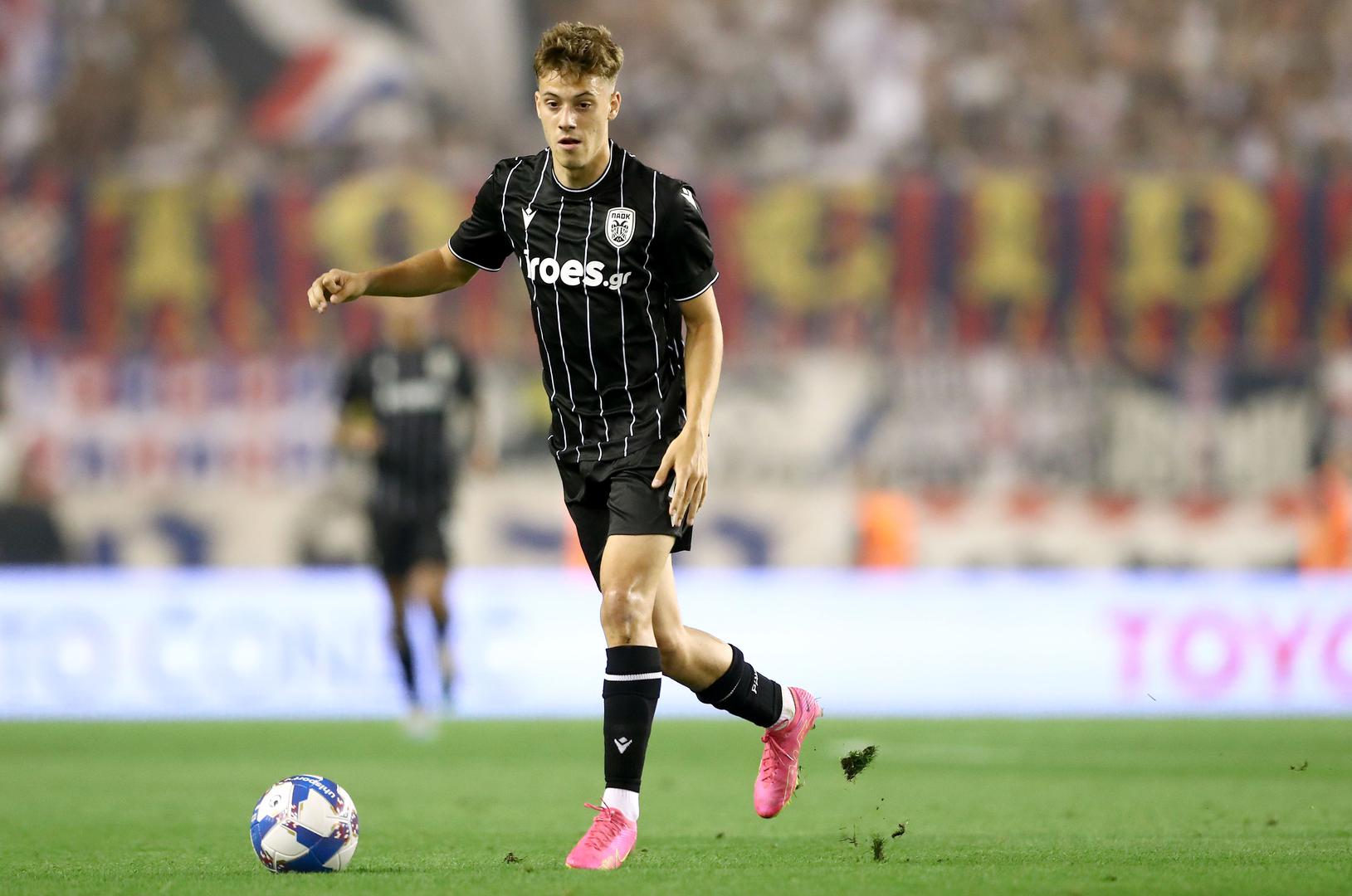 10.08.2023., stadion Poljud, Split - Prva utakmica 3. pretkola UEFA Konferencijske lige, HNK Hajduk - PAOK.  Ioannis Konstantelias Photo: Matija Habljak/PIXSELL